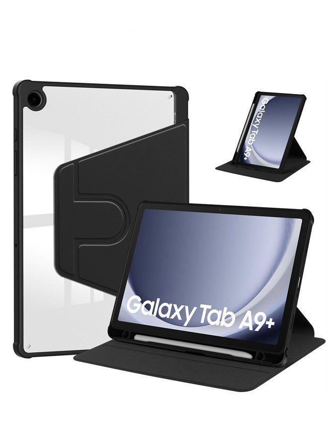 حالة لسامسونج غالاكسي تاب A9 زائد ，حالة الحماية اللوحية , الاكريليك 360 درجة تصميم الدوار, تلقائي الاستيقاظ / النوم, جلد ناعم, أسود - Image 1